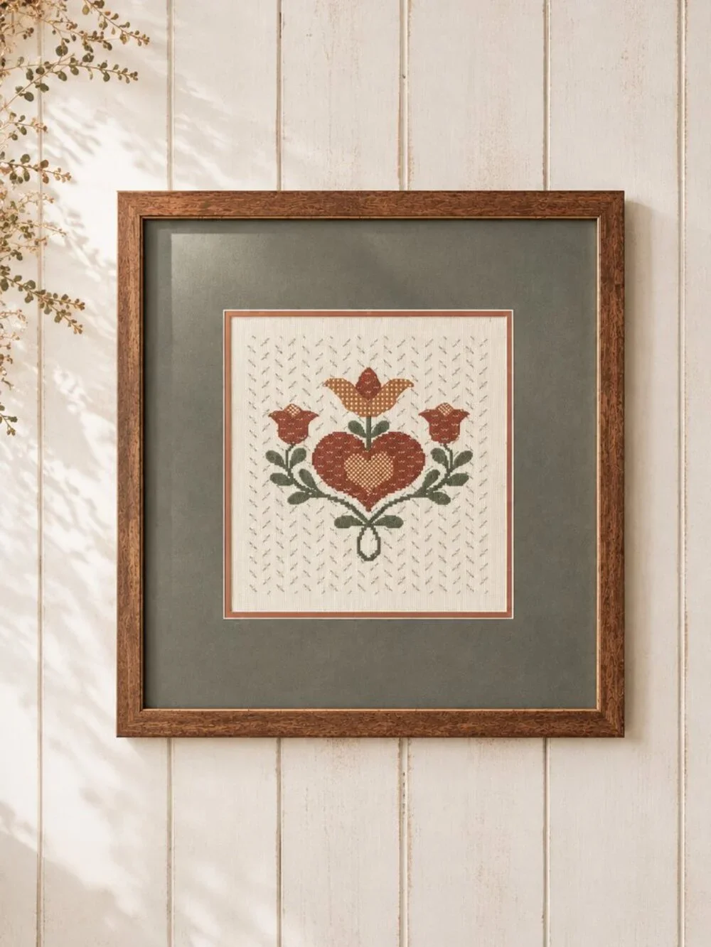 Vintage Cross Stitch Folk-Art Floral Botanical Needlework
